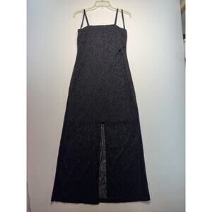 Next Up Black Formal Sparkle/Glitter Overlay Maxi Women's M Black Lace Wrap Slit